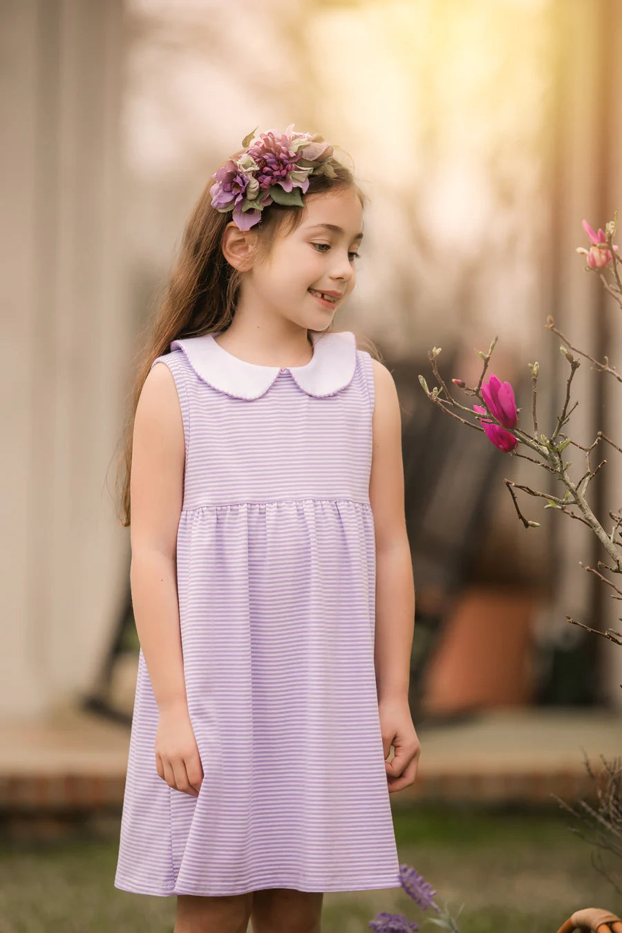Charlotte Sleevless Dress - Lavender Stripe
