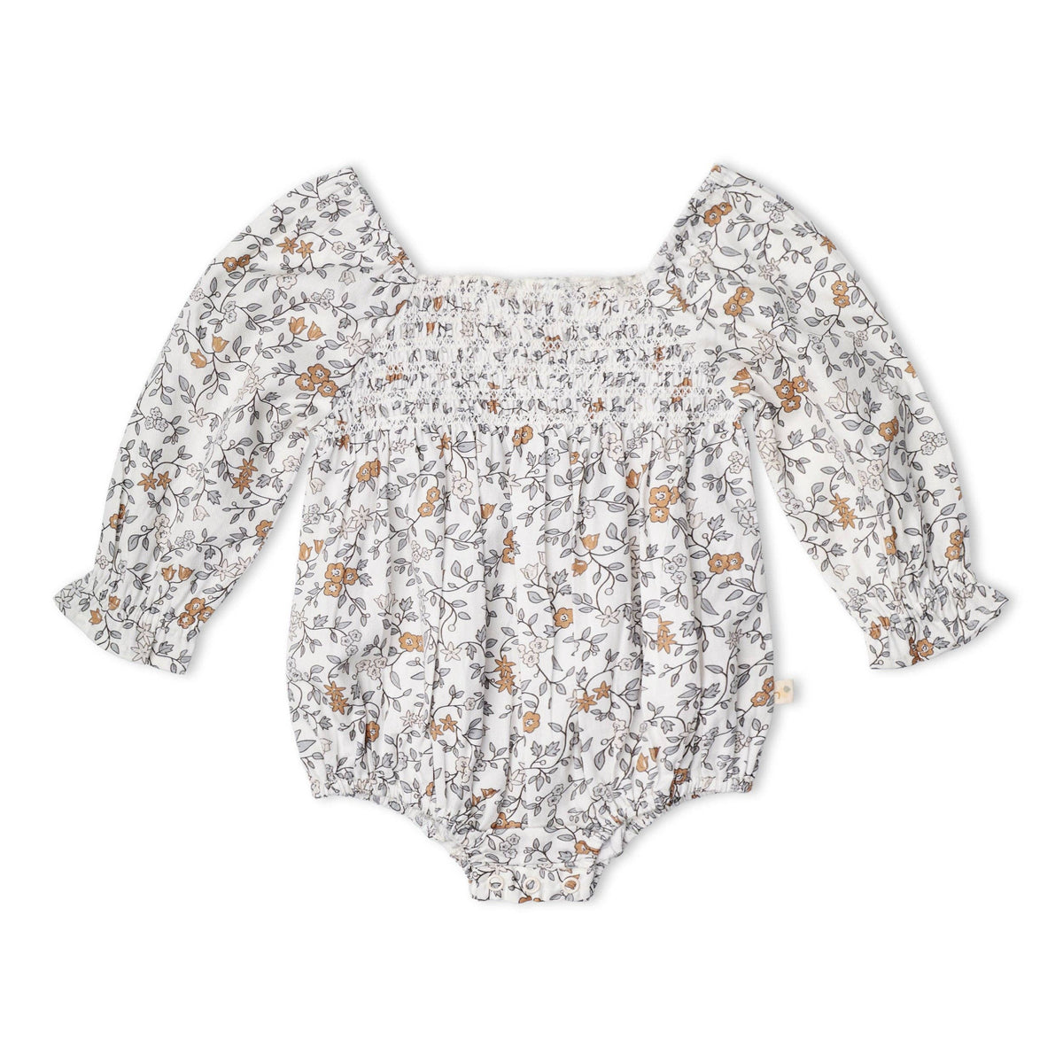 Organic Smocked Long Sleeve Romper - Ivy