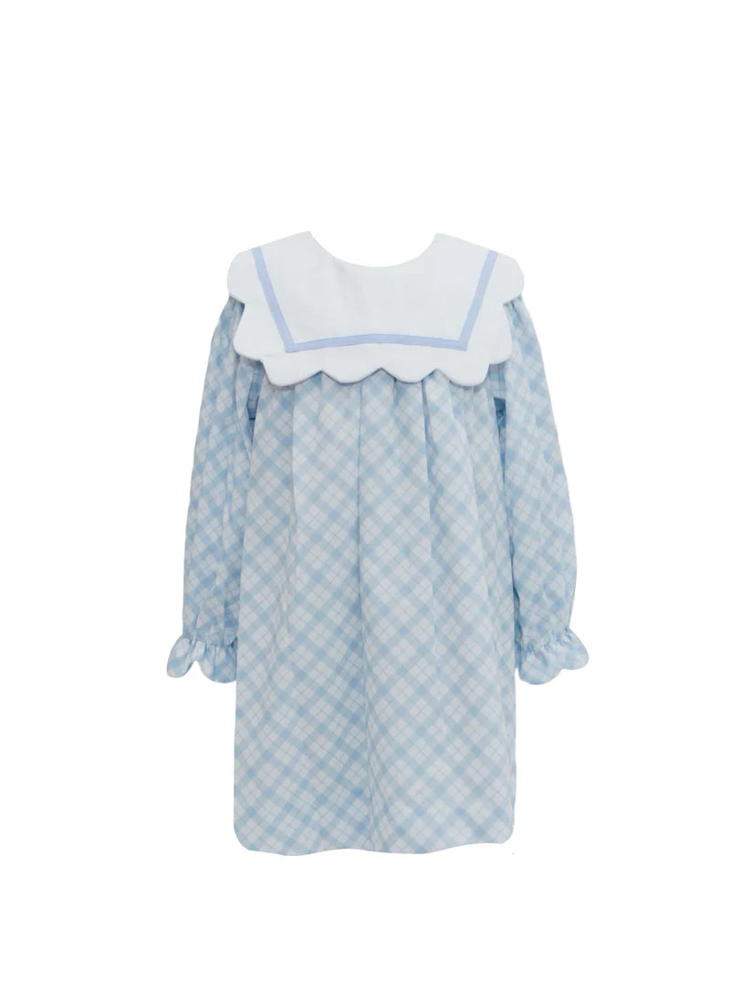 Krewe Kids Blue Plaid Scallop Collar Dress