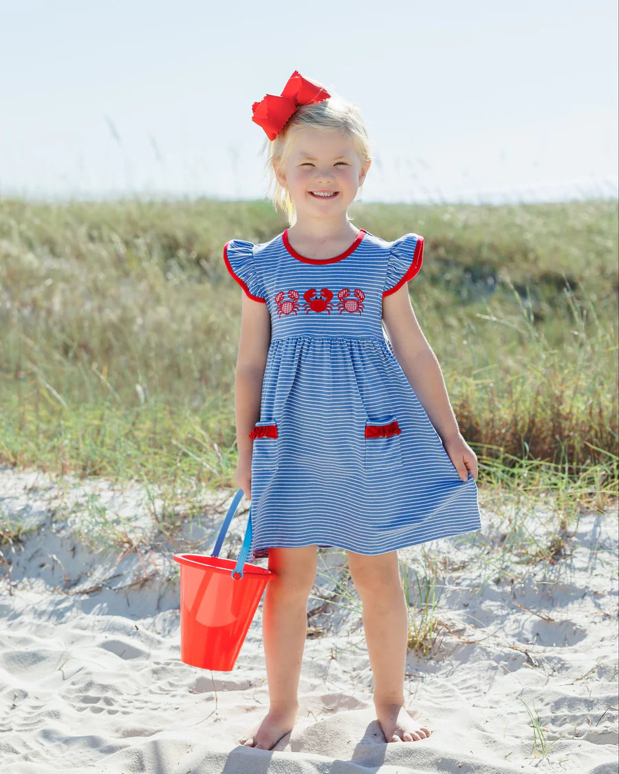Coastal Crab Ruffle Pocket Dress