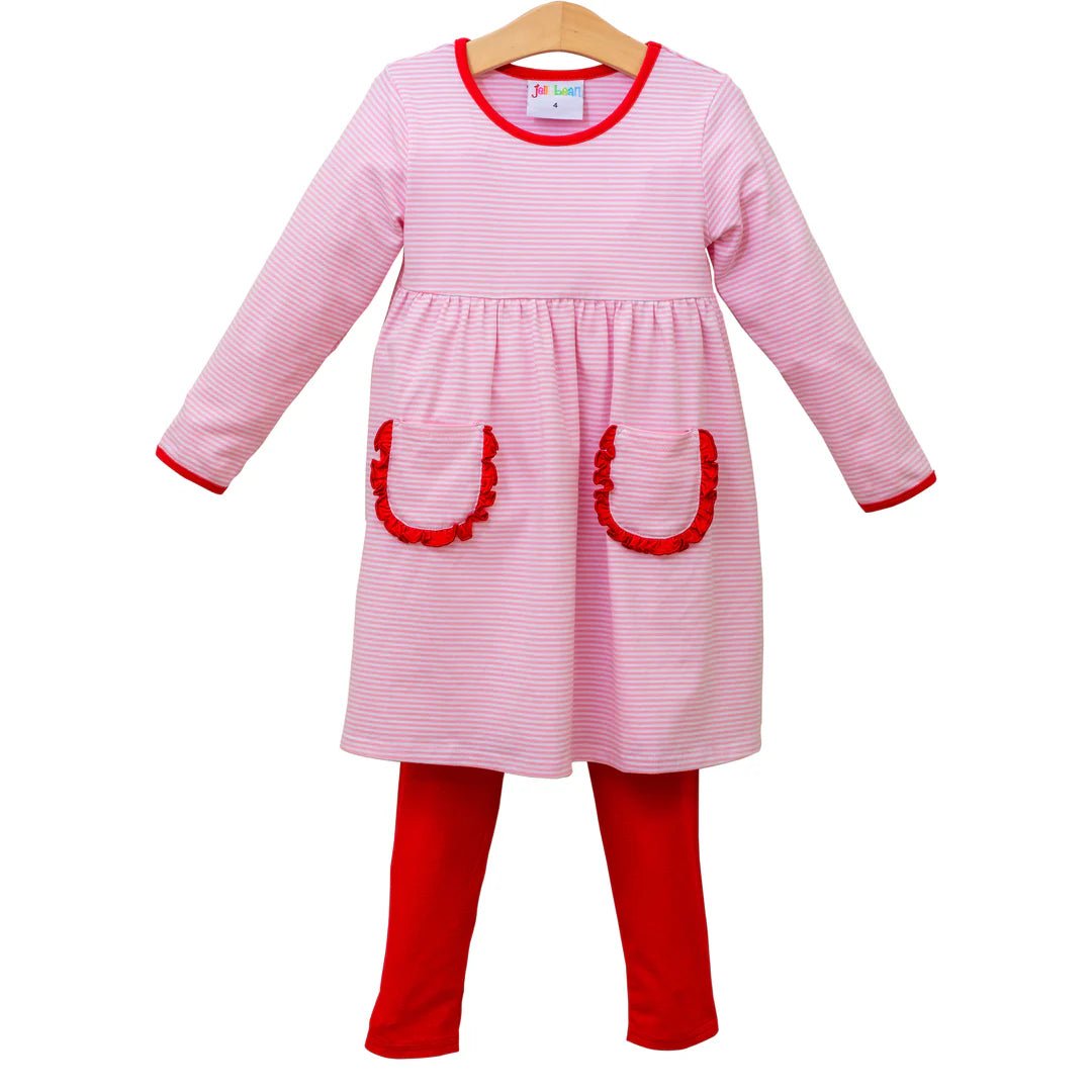 Reese Ruffle Pants Set - Pink Stripe and Red