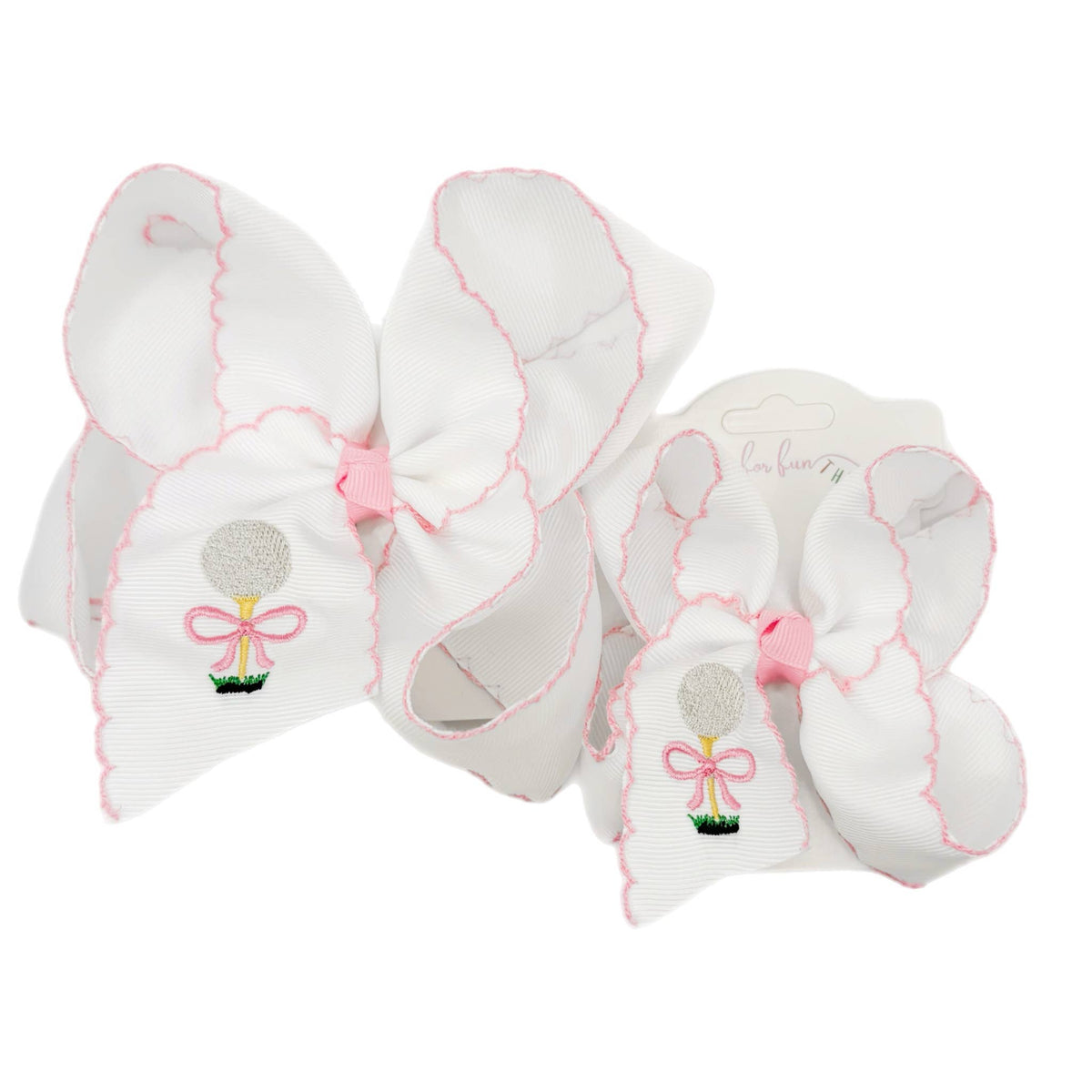 Pink Golf Ball & Tee Embroidered Hair Bow