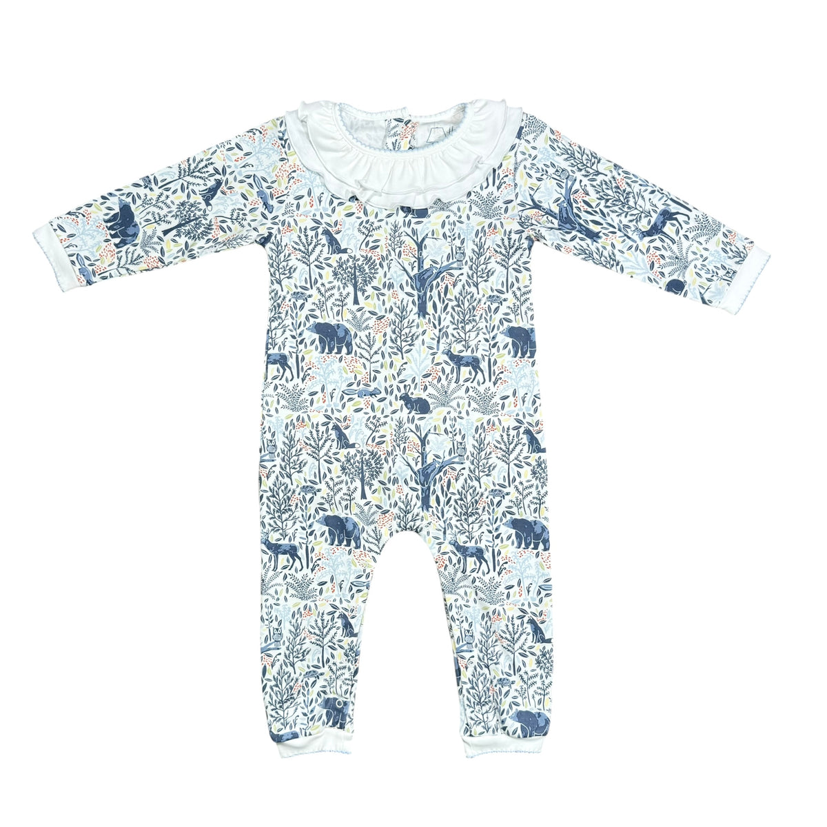 Footless Ruffled Playsuit - Woodland Animals